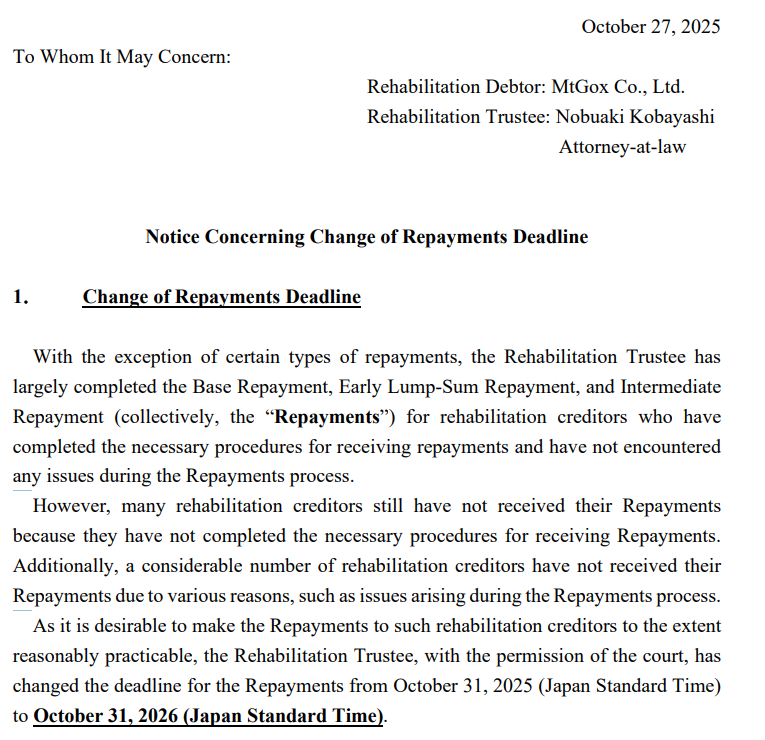 Mentougou Mt. Gox Exchange estendeu a data de reembolso para outubro de 2026, quantos Bitcoins ainda estão pendentes?